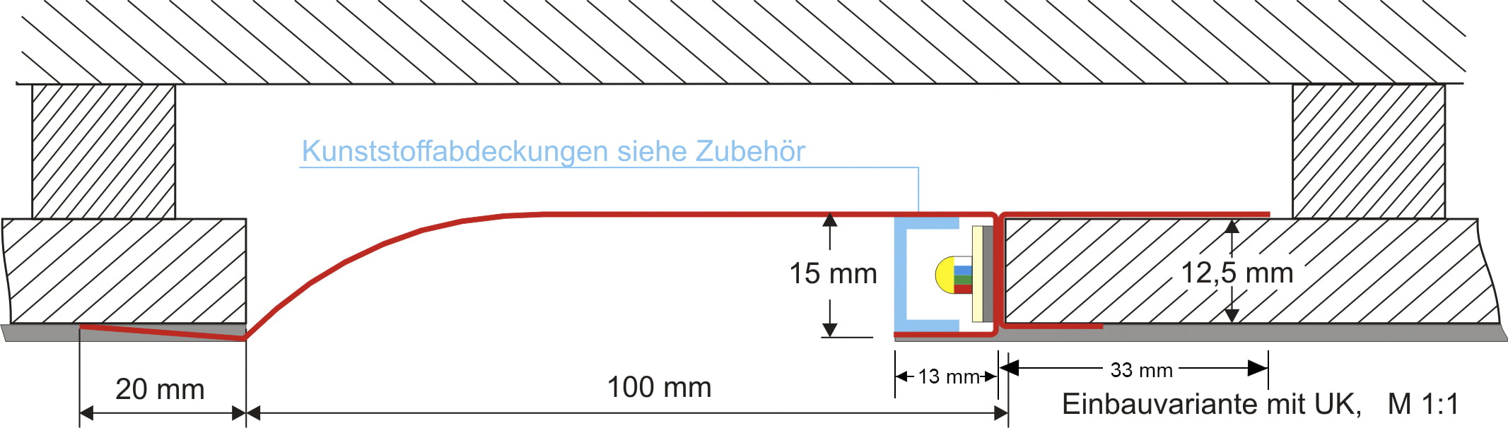 constructietekening led stuc profiel R10F