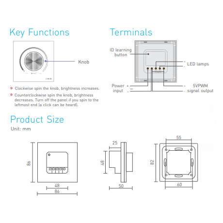 LED controller E61 met draaiknop, 6A, 1 zone, single color - Afbeelding 2